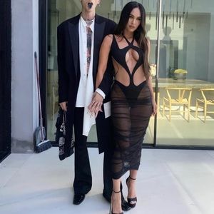 MUGLER Cutout stretch-jersey sheer panel midi dress size 38 US Size 6/M